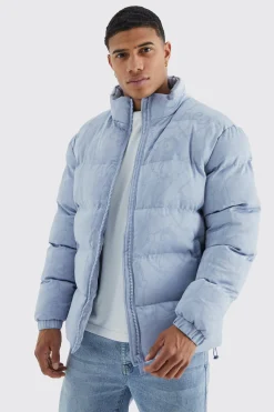Funnel Neck Satin Chain Print Puffer | BoohooMAN UK