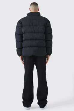 Funnel Neck Satin Chain Print Puffer | BoohooMAN UK