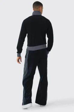 Funnel Neck Velour Track Top | BoohooMAN UK