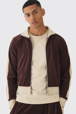 Funnel Neck Velour Track Top | BoohooMAN UK