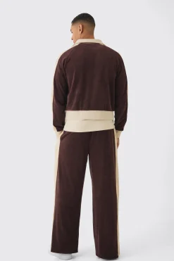 Funnel Neck Velour Track Top | BoohooMAN UK