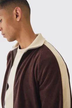 Funnel Neck Velour Track Top | BoohooMAN UK