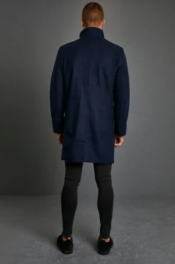 Funnel Neck Wool Look Overcoat | BoohooMAN UK