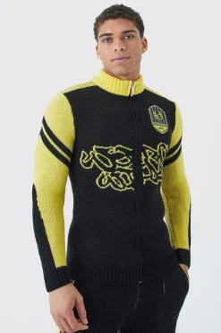 Funnel Neck Zip Through Knitted Jacket | BoohooMAN UK
