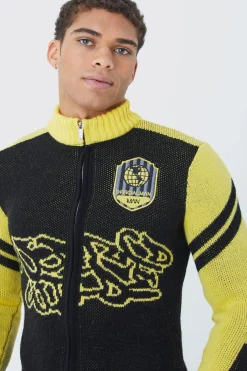 Funnel Neck Zip Through Knitted Jacket | BoohooMAN UK