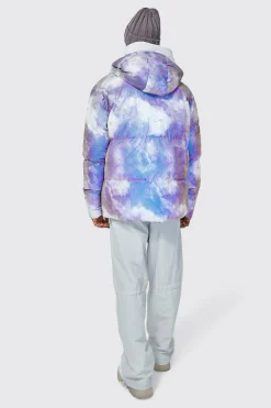 Galactic Reflective Print Hooded Puffer | BoohooMAN UK
