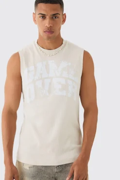 Game Over Printed Ribbed Tank | BoohooMAN UK