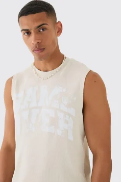 Game Over Printed Ribbed Tank | BoohooMAN UK
