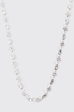 Gem Chain Necklace In Silver | BoohooMAN UK