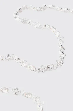 Gem Chain Necklace In Silver | BoohooMAN UK