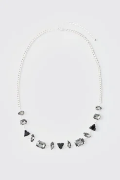 Gem Pendant Chain In Silver | BoohooMAN UK