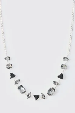 Gem Pendant Chain In Silver | BoohooMAN UK