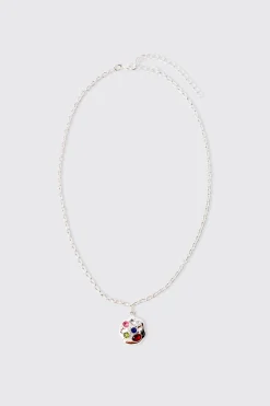 Gem Pendant Chain Necklace In Silver | BoohooMAN UK