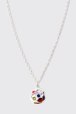 Gem Pendant Chain Necklace In Silver | BoohooMAN UK