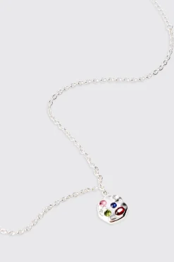 Gem Pendant Chain Necklace In Silver | BoohooMAN UK