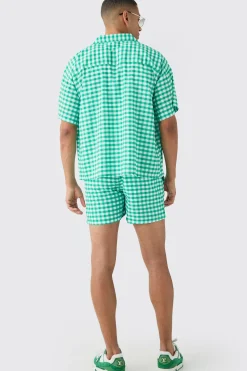 Gingham Shirt & Swim Short Set | BoohooMAN UK