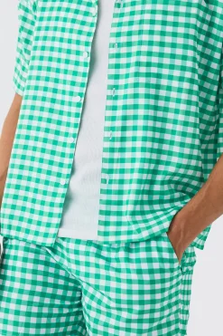 Gingham Shirt & Swim Short Set | BoohooMAN UK