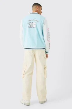 Gothic B Applique Badge Jersey Bomber | BoohooMAN UK