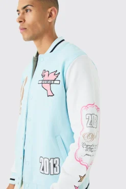 Gothic B Applique Badge Jersey Bomber | BoohooMAN UK
