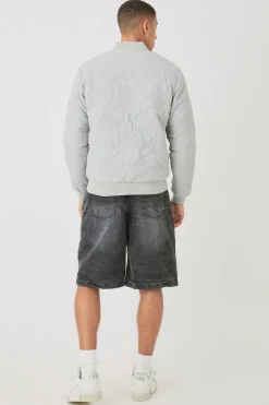 Gothic M Quilted Bomber Jacket In Grey | BoohooMAN UK