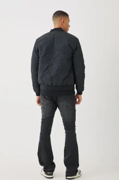 Gothic M Quilted Bomber Jacket In Black | BoohooMAN UK