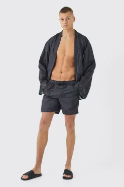 Gothic Print Kimono Shirt & Swim Short Set | BoohooMAN UK