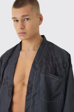 Gothic Print Kimono Shirt & Swim Short Set | BoohooMAN UK