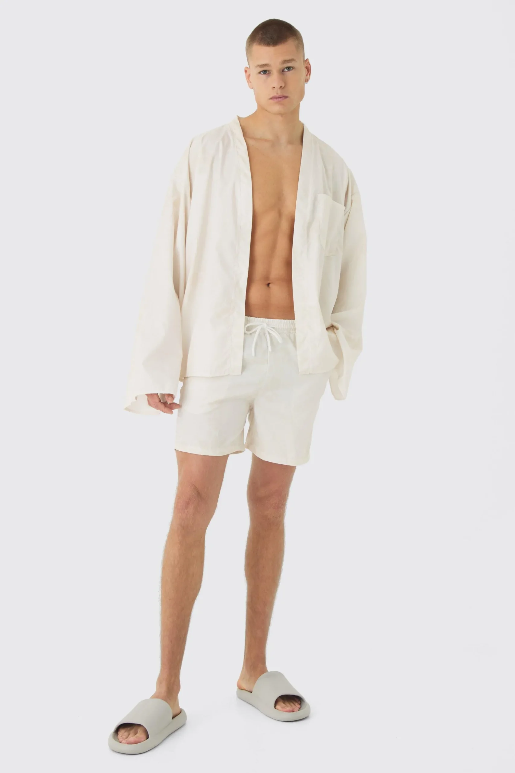 Gothic Print Kimono Shirt & Swim Short Set | BoohooMAN UK