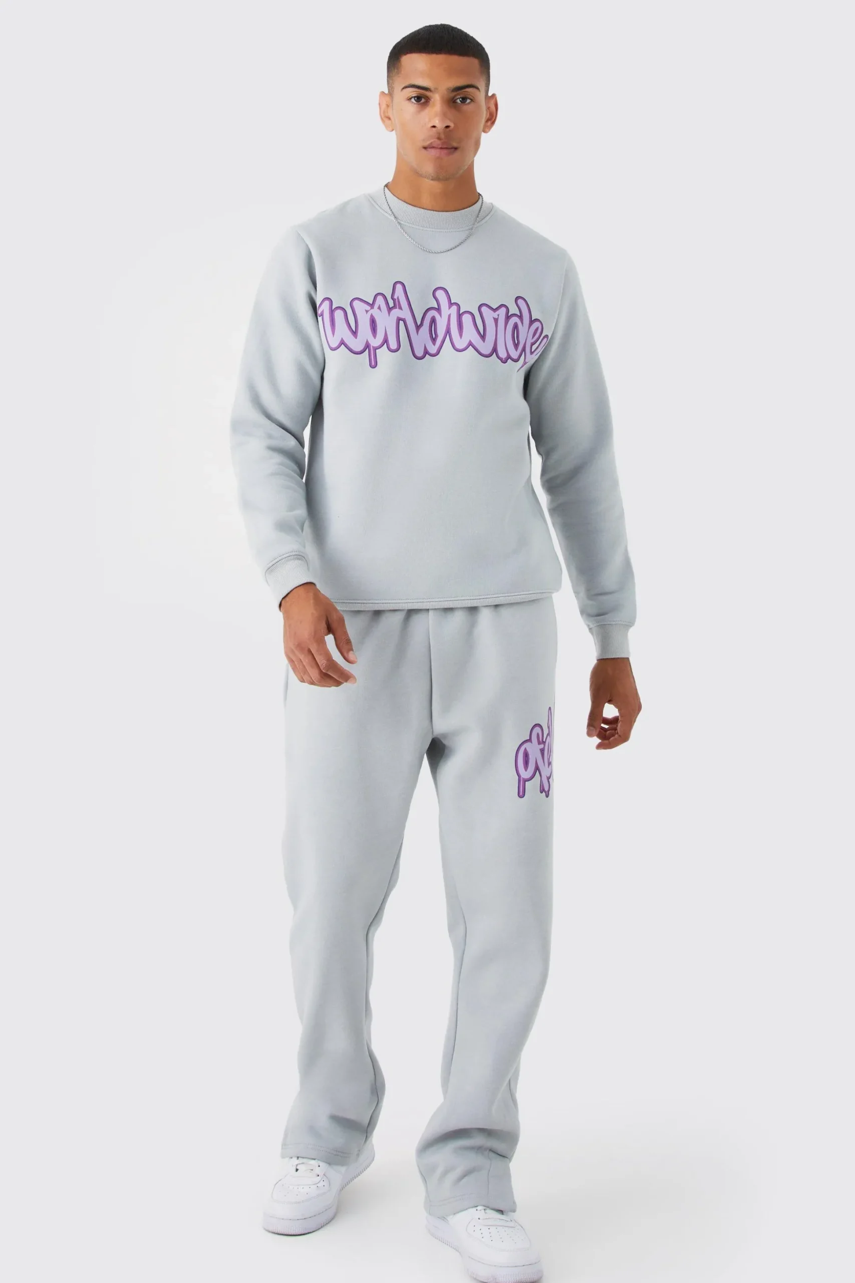 Graffiti Print Sweatshirt Tracksuit | BoohooMAN UK