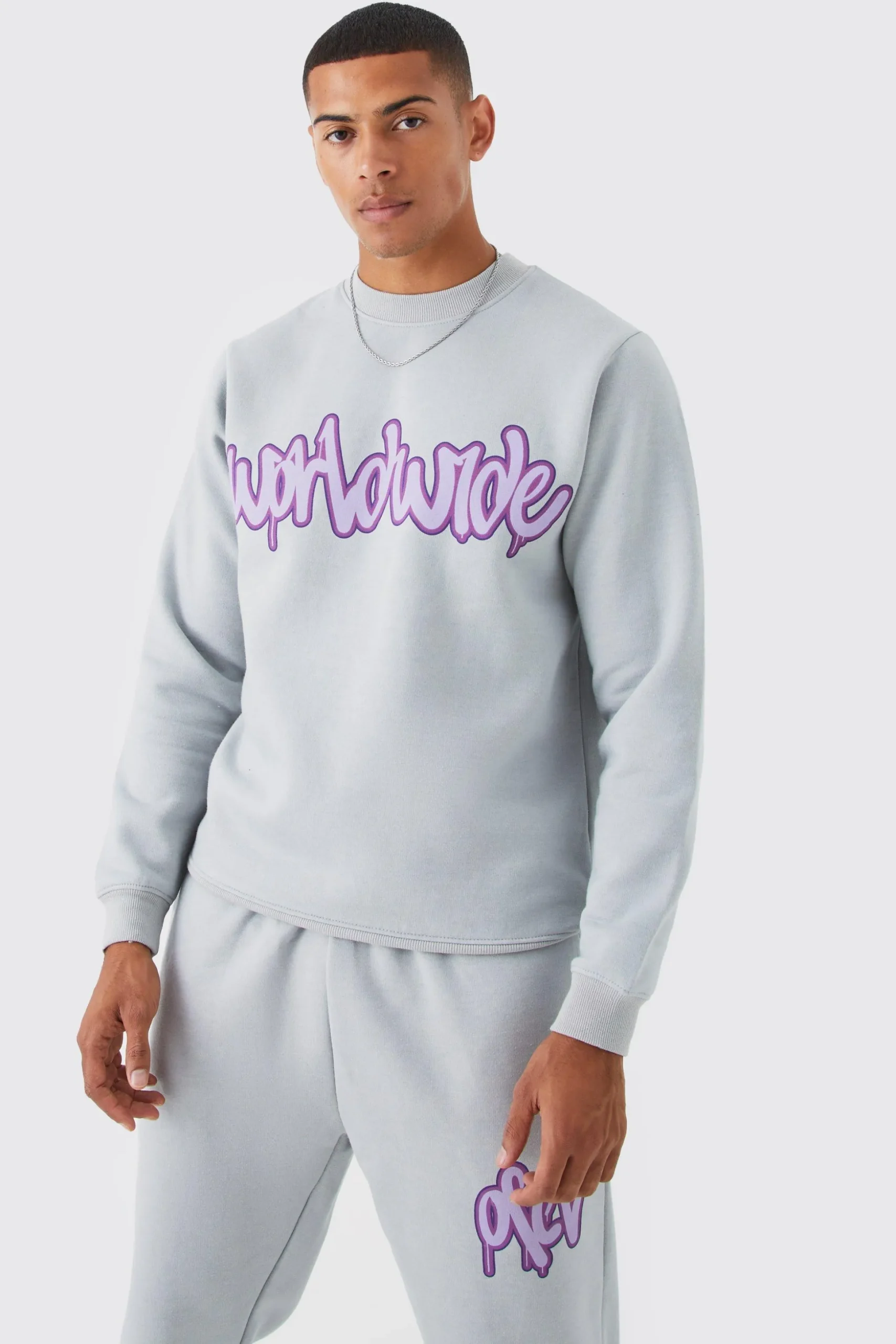 Graffiti Print Sweatshirt Tracksuit | BoohooMAN UK