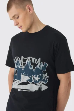 Graffiti Printed T-Shirt | BoohooMAN UK