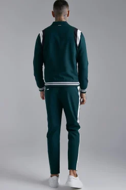 Green Tailored Varsity Bomber Jacket And Trousers Set | BoohooMAN UK