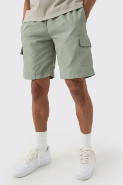 Grey Nylon Elastic Waist Cargo Shorts | BoohooMAN UK