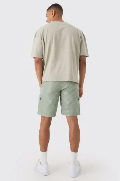 Grey Nylon Elastic Waist Cargo Shorts | BoohooMAN UK