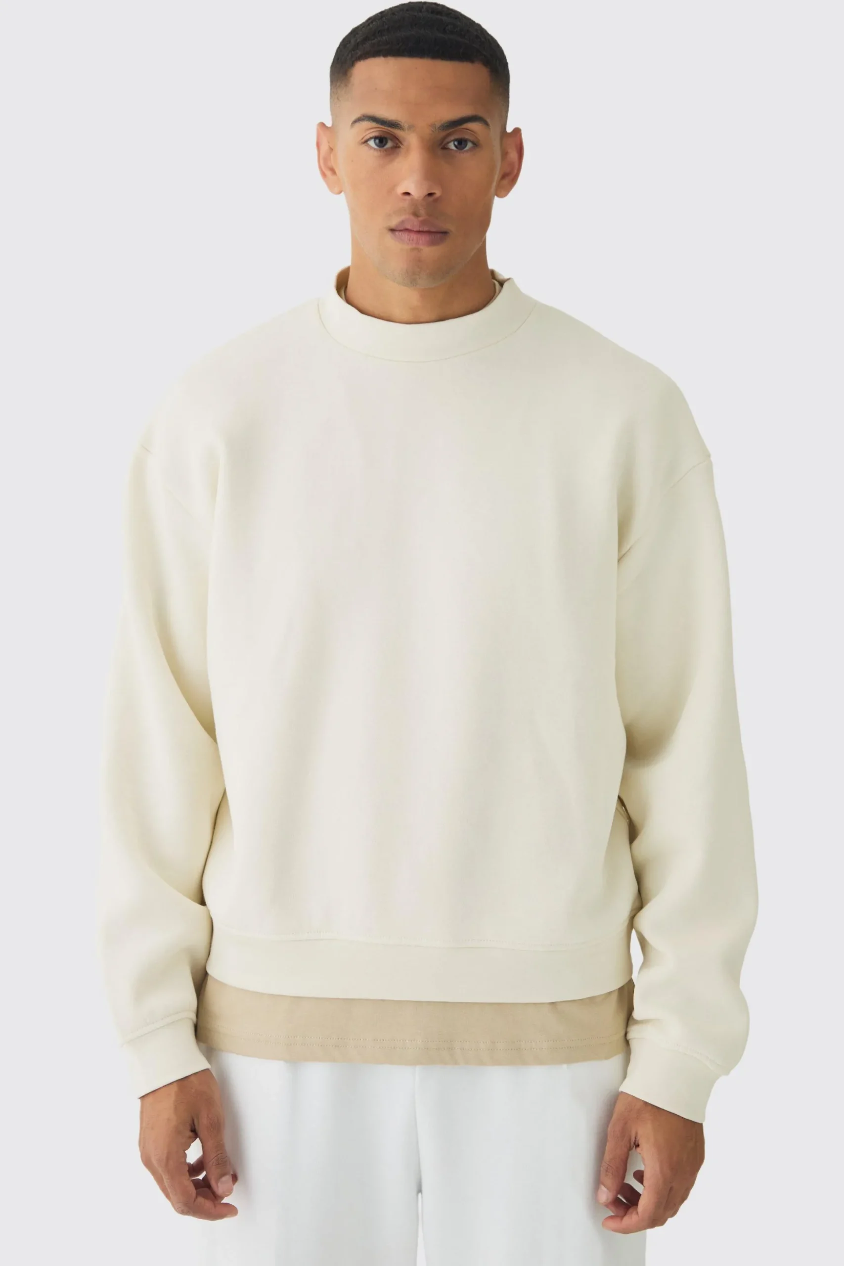 330GSM Oversized Basic Boxy Extended Neck Sweatshirt | BoohooMAN UK