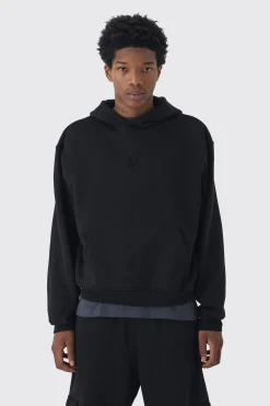 330GSM Oversized Boxy M Flocked Hoodie | BoohooMAN UK