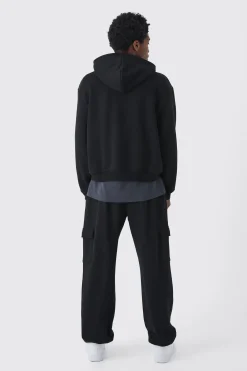330GSM Oversized Boxy M Flocked Hoodie | BoohooMAN UK