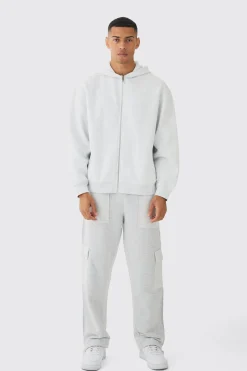 330GSM Oversized Zip Through Hoodie | BoohooMAN UK