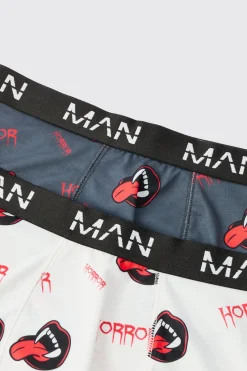 Halloween 2 Pack Man Horror Fangs Printed Boxers | BoohooMAN UK