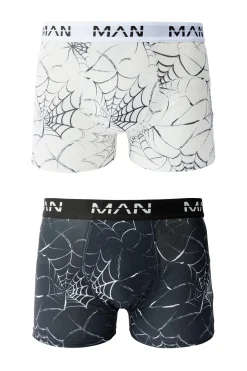 Halloween 2 Pack Man Spider Web Printed Boxers | BoohooMAN UK