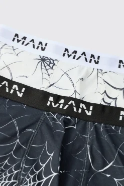 Halloween 2 Pack Man Spider Web Printed Boxers | BoohooMAN UK