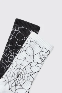 Halloween 2 Pack Spider Web Ribbed Socks | BoohooMAN UK