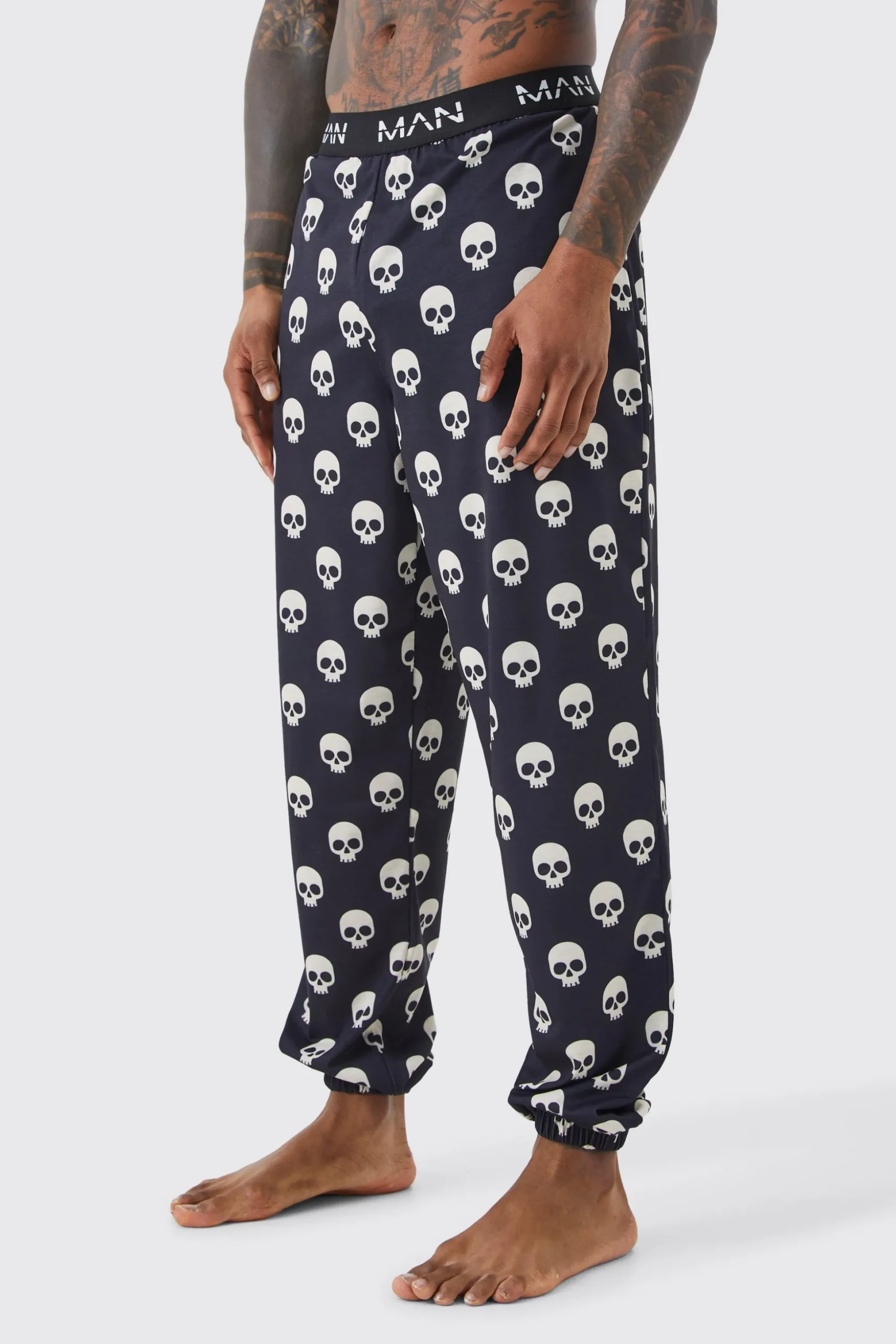 Halloween Skull Print Lounge Joggers | BoohooMAN UK