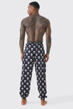 Halloween Skull Print Lounge Joggers | BoohooMAN UK