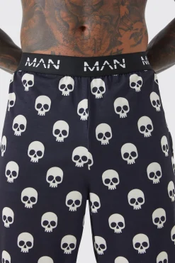 Halloween Skull Print Lounge Joggers | BoohooMAN UK