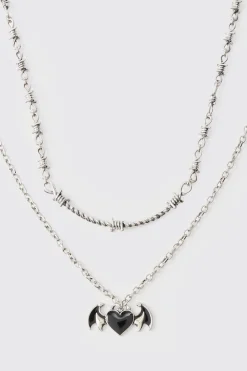 Heart Bat Wing Pendant Necklace | BoohooMAN UK