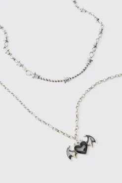 Heart Bat Wing Pendant Necklace | BoohooMAN UK