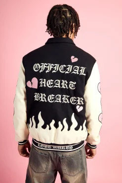 Heart Breaker Badge Pu Sleeve Bomber | BoohooMAN UK