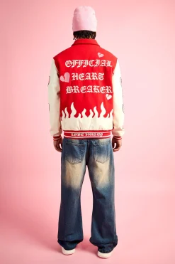 Heart Breaker Badge Pu Sleeve Bomber | BoohooMAN UK