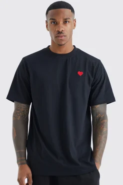 Heart Embroidered T-shirt | BoohooMAN UK